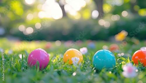 Colorful Easter Eggs in Grass