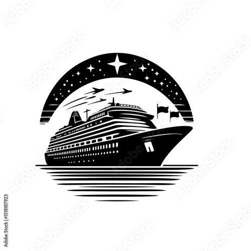Silhouette of a  cruise ship