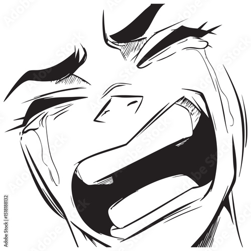 Emotional expression of sorrow with tears streaming down