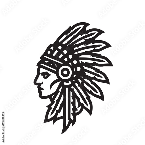 Traditional Native American chief headdress outline design