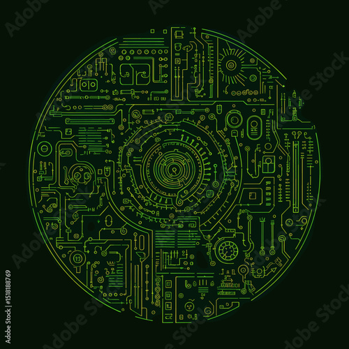 Clean modern digitalistic device isolated on black background element green electronics theme vector