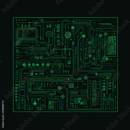 Clean modern digitalistic isolated on black background element electronics green illustration vector
