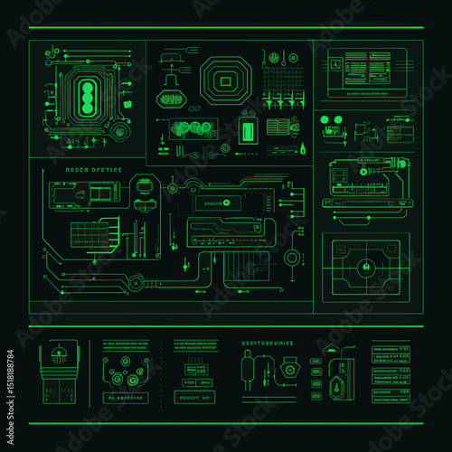 Clean modern digitalistic isolated on black background element elements green theme vector