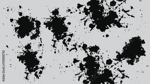 Abstract grunge ink splat background with a decorative border of black paint splatters, forming a textured floral design