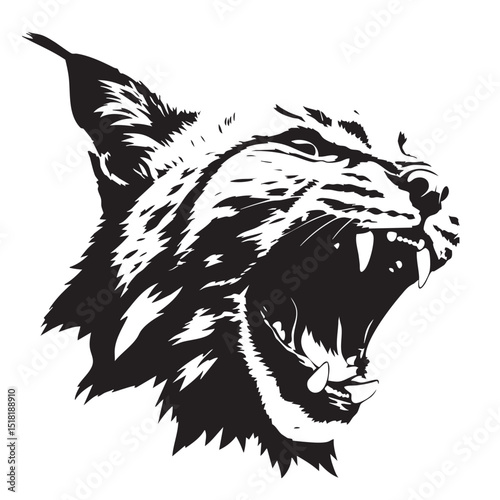 Fierce lynx head roaring in dramatic black and white style