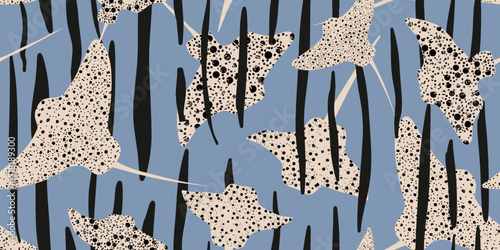 Abstract stingray with specks and lines on blue surface