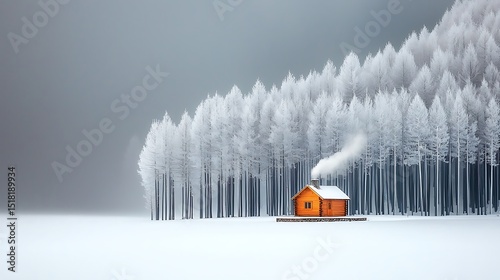 Cozy winter cabin nestled in a snowy forest