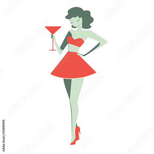 Pin up girl in martini glass illustration graphic design vector