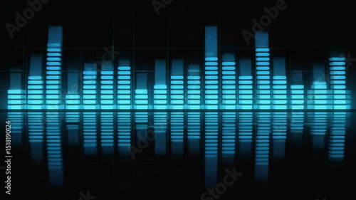 Urban skyline look created with vertical blue audio equalizer bars
