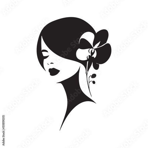 Elegant profile of a woman with a flower hairstyle