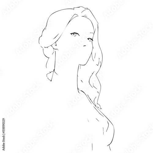 Elegant lady with flowing hair and confident pose for artwork