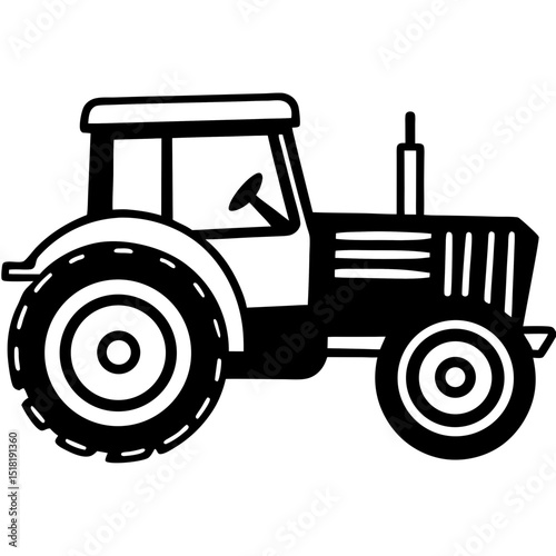 Minimalist Vintage Tractor Silhouette – Vector on White