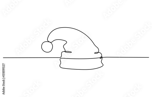 Continuous one line drawing of Christmas Santa Claus hat, Santa Claus hat, single line art element, minimalist sketch line vector illustration, Christmas. 