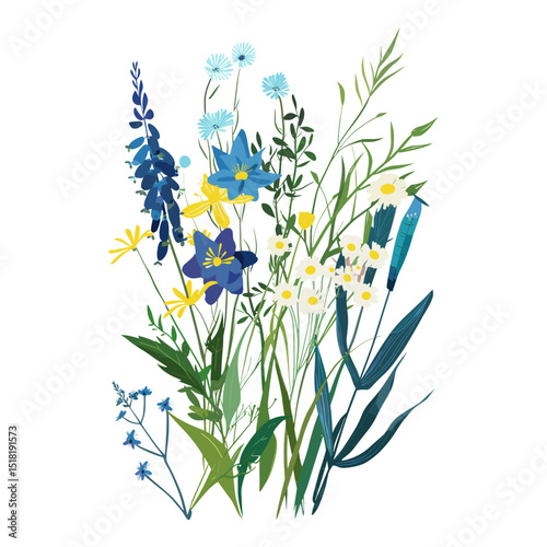 Blue wildflowers art illustration plants vector