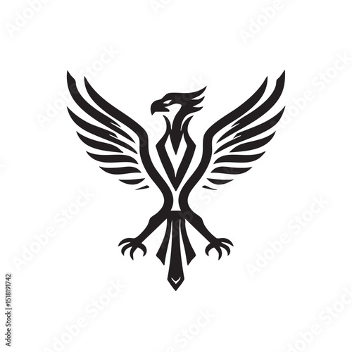 Bold black phoenix emblem symbolizing rebirth and resilience