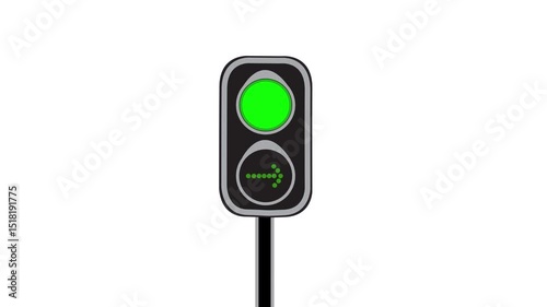 Traffic lights, traffic light red yellow green street light stop slowly and walk zebra crossing animation, Traffic light for cyclists crossing the road green screen
