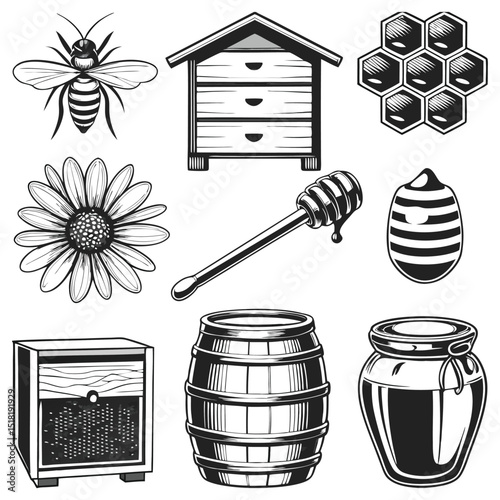 Honey Elements Collection PNG | Bee, Beehive, Sweet Honey, Nature and Apiary Icons