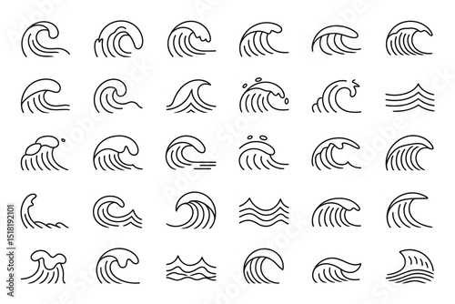 Seamless vector icon set of seashells and marine life elements
