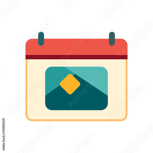 Minimalist Calendar Illustration Featuring Photo Preview Symbol and Bold Red Header Design