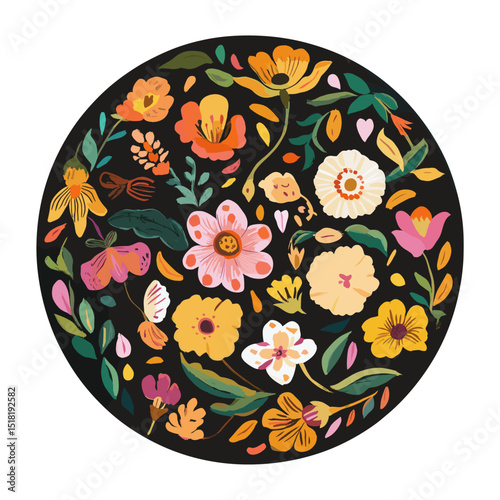 Maxican folk flowers art illustration pattern circle vector