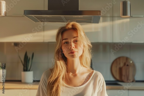 Vibrant Color Picture of Blond Woman in the Kitchen