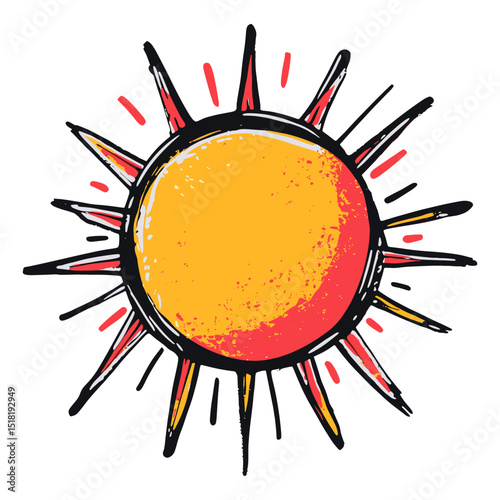 Yellow red sun icon illustration art hand-drawn vector