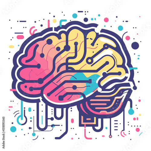 AI brain illustration colorful art vector