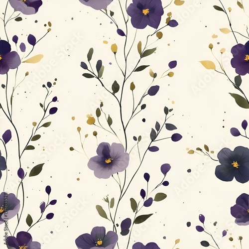Purple Wildflower Seamless Pattern. Generative AI