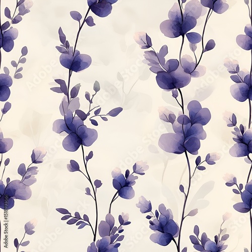 Purple Wildflower Seamless Pattern. Generative AI