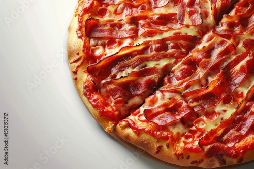 Vibrant Color Image of Crispy Bacon Pizza  Clipart Image  White Background  Generative Ai