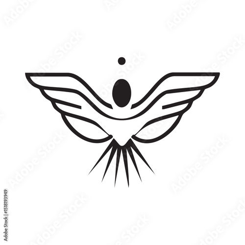 Creative design of a stylized angel with wings and halo