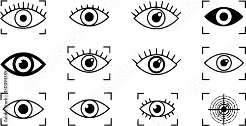 Eye icon set. Eyesight symbol. Retina scan eye icons. Simple eyes collection. Eye silhouette - stock vector.

