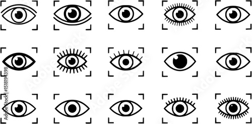 Eye icon set. Eyesight symbol. Retina scan eye icons. Simple eyes collection. Eye silhouette - stock vector.
