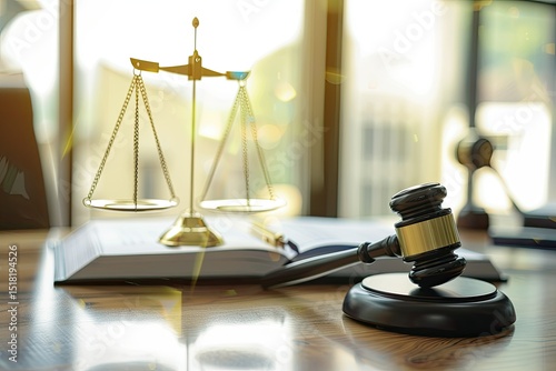 Premium Quality Visual of Gavel and Justice Scale on Wooden Surface with Legal Documents
