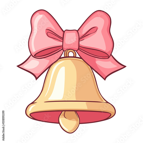 Coquette golden bell pink bow celebration vector
