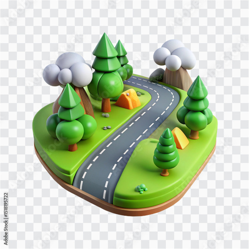 3D Road Icon PNG | Realistic Street, Asphalt Path, Transportation Infrastructure Illustration photo