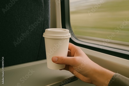 Elegant Coffee Cup Mockup on Train Journey