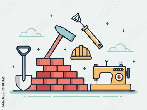 Labor Tools and Equipment Worker’s Day Flat Illustration
