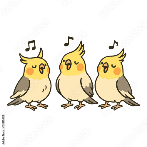 Cute cockatiels singing joyfully vector