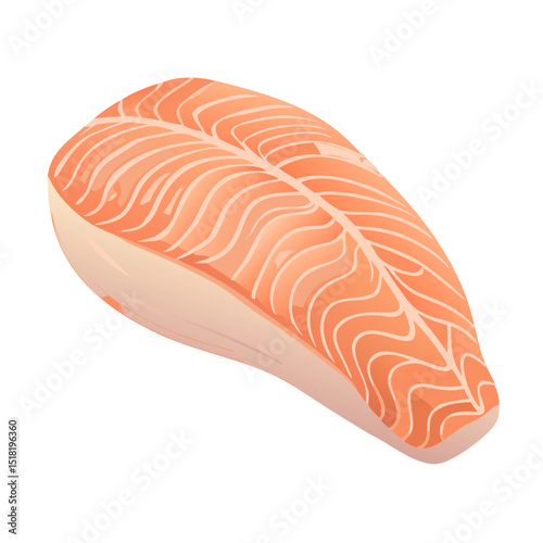Fresh Salmon Fillet Illustration: A vibrant, detailed illustration of a raw salmon fillet with its distinctive orange flesh and white striations, ready for cooking themes.