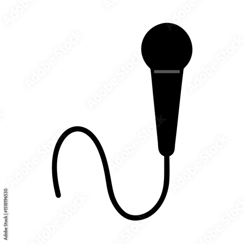 Classic Microphone with Cable Silhouette: A simple black silhouette of a handheld microphone with its cable, commonly used for singing, speaking, or audio recording.