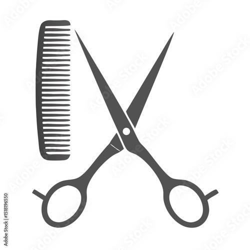 Hairdresser's Comb and Scissors Silhouette: A classic black silhouette of a comb and crossed scissors, representing hairdressing, barber shops, and beauty salons.