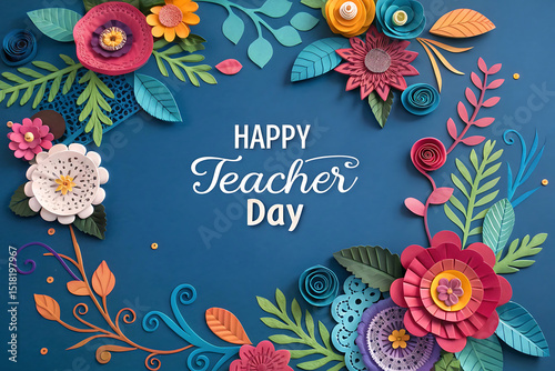 Happy teacher day colorful paper flowers design