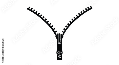 Open black zipper isolated on white background, a common fastener for clothing
