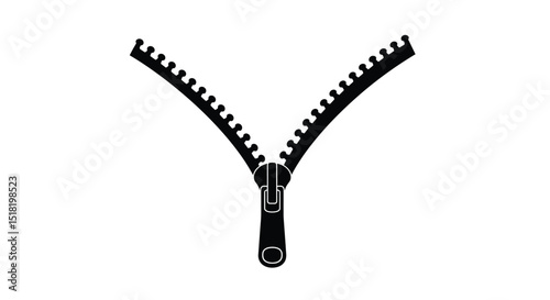Open black zipper isolated on white background, a common fastener for clothing