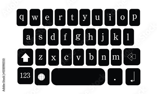 Smartphone keyboard in light and dark mode. Keypad alphabet buttons in modern flat style. Screen smartphone keyboard with black and white colors. EPS 10 .