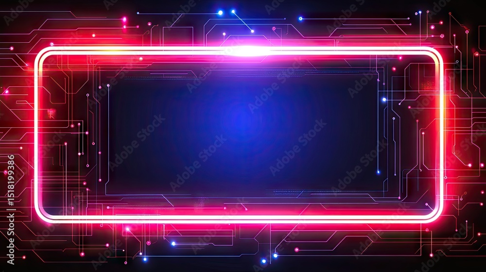 Obraz premium Neon frame with circuit board pattern.