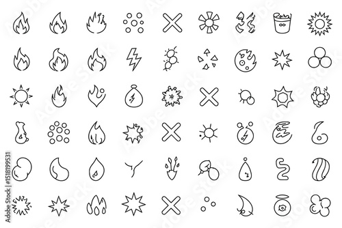 Hand-drawn alphabet and font vector set with doodle icons for web design or seamless pattern illustration