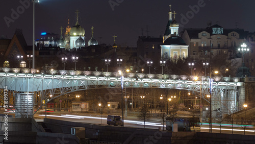 Embankment of the Moscow river. The Patriarchal Bridge night timelapse