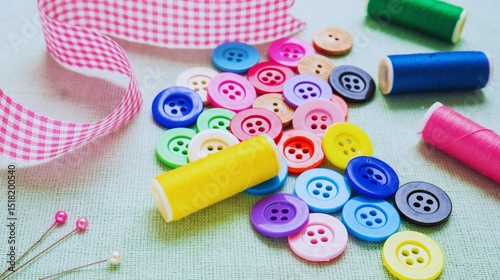 Colorful plastic toy buttons for sewing, isolated on a white background, perfect for play and education